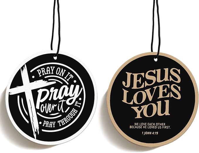 Christian Car Accessories Interior Hanging Jesus Loves You Cross Car Air Freshener 2pcs, Bible Verses Religious Mirror Hanging Accessories for Cars Christian Gifts for Women Girls (Black I)