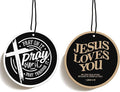 Christian Car Accessories Interior Hanging Jesus Loves You Cross Car Air Freshener 2pcs, Bible Verses Religious Mirror Hanging Accessories for Cars Christian Gifts for Women Girls (Black I)