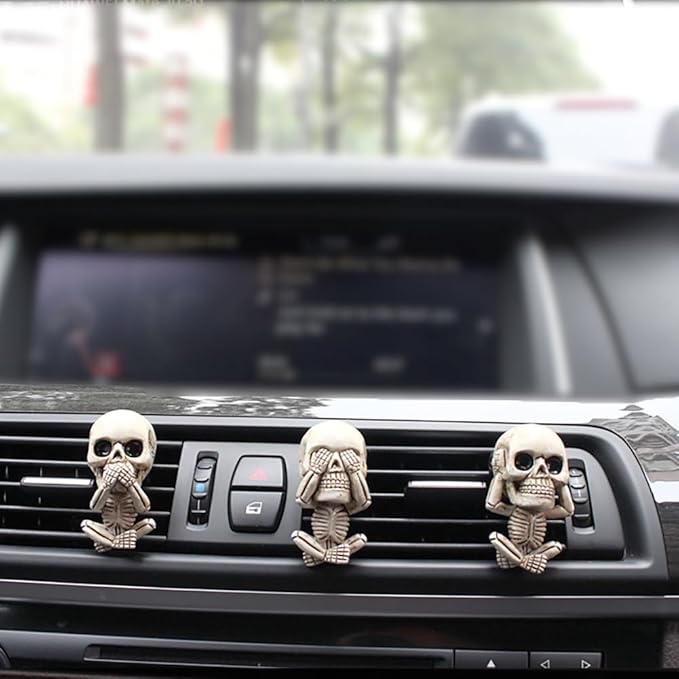 3 Pieces Novelty Cute Skull Car Air Fresheners Vent Clips Air Fresheners Vent Clips Cool， Car Accessories Interior Decorations Goth for Men Women Teens，Funny Christmas for Dad Mom