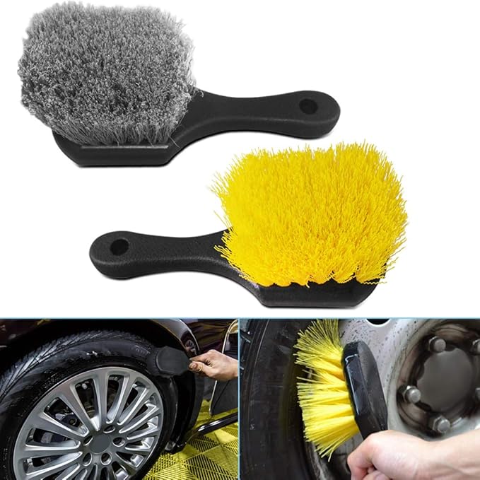 2 Set Wheel & Tire Brush Cleaner for Car, FineGood Wheel Brushes for Cleaning Wheels Auto Wheel Cleaning Brush Bristle Brush Cleaning Tools