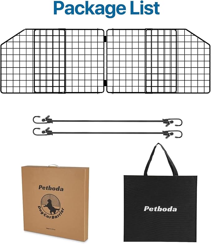 Dog Car Barrier for SUV Trunk Cargo Area, Foldable & Adjustable Car Divider and Cargo Gate to Keep Dogs in Back (Patent Design)