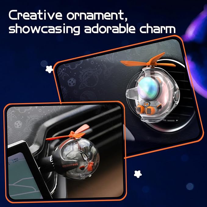 Astronaut Design Car Air Freshener with 6-Color Auto Light Up & 4 Scented Pads – Light Fragrance, Decorative Auto Accessories