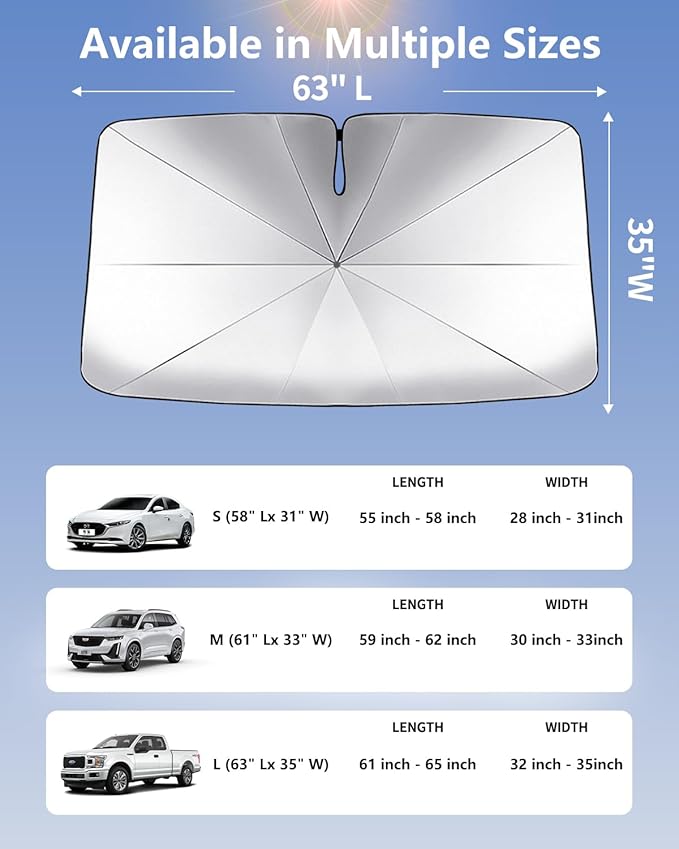 Car Windshield Sun Shade-Sun Ray Reflective Front Window Cover,Foldable Car Sunshade Windshield Umbrella with Bendable Handle for Heat and Sun Protection,Easy to Install for Cars,SUVs,Trucks and Vans
