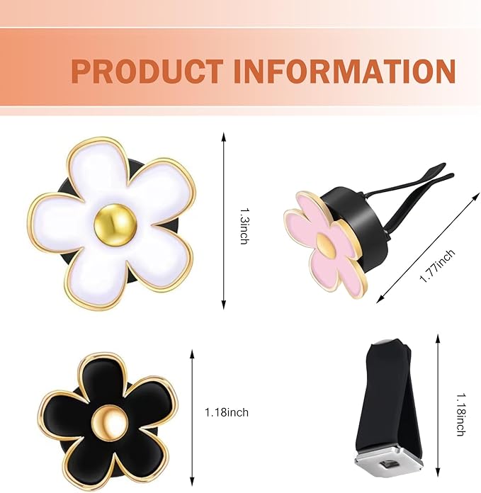 6PCS Car Air Vent Clip, Cute Daisy Air Conditioning Outlet Clip, Car Flower Air Freshener Clip, Auto Interior Decor Accessories for Women and Girls (Black-Pink-White, 6PCS)