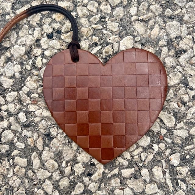 Air Flair | Leather Car Air Freshener | Large Heart Checkered | Brown (Leather)