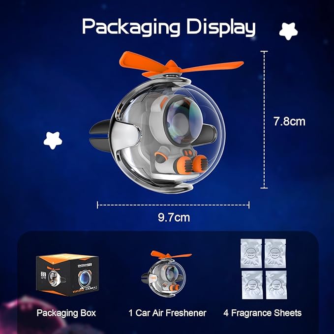 Astronaut Design Car Air Freshener with 6-Color Auto Light Up & 4 Scented Pads – Light Fragrance, Decorative Auto Accessories