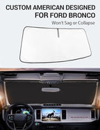 Proadsy 2026 Upgrade Windshield Sun Shade Custom Fit Ford Bronco 2/4-Door 2021-2025 2026 Foldable Front Sunshade Protector Blocks UV Rays Keep Car Cooler