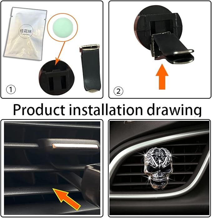 2 Pcs Cute Skull Vent Clips, Skull Head Car Air Fresheners, Car Interior Decor