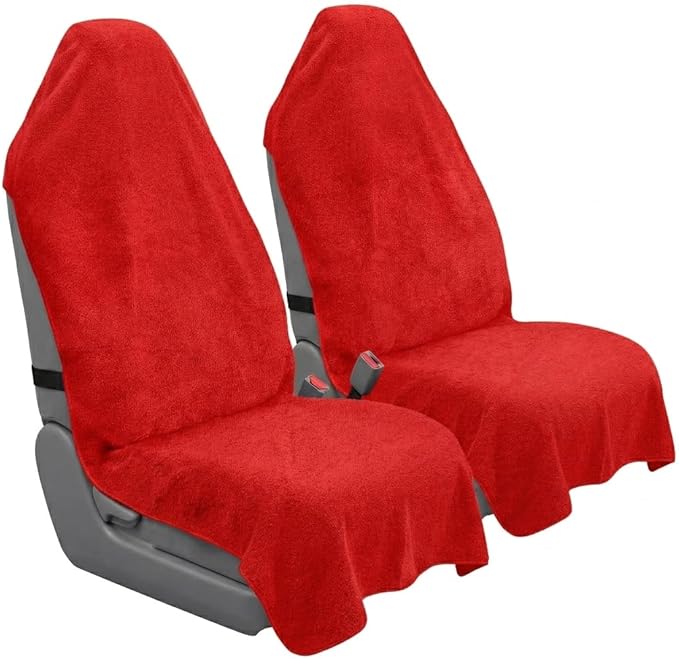 Car Seat Towel Cover, Universal Front Seat Protector for Cars, SUVs and Trucks, Sweat Towel Car Seat Cover for Gym, Yoga, Swimming, Pets and Family Travel, Haute Red, 2 Pack