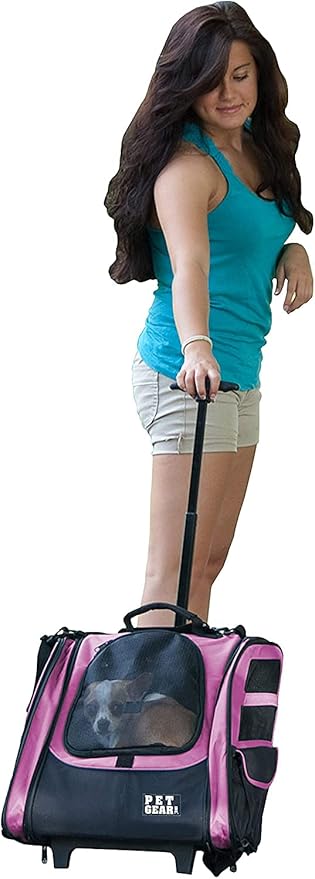 Pet Gear I-GO2 Roller Backpack, Travel Carrier, Car Seat for Cats/Dogs, Mesh Ventilation, Included Tether, Telescoping Handle, Storage Pouch, 1 Model, Available in 5 Colors