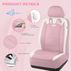 PIC AUTO Car Seat Covers, Cute Rabbit Premium Pink Leather Seat Covers, Universal Fit Front Seat Covers for Cars, Trucks, SUVs, Soft & Wear-Resistant Auto Interior Protection with Airbag-Compatible
