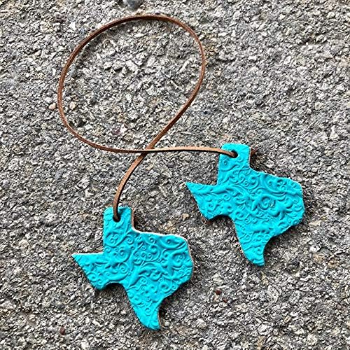 Air Flair | Leather Car Air Freshener | Double Texas Shape | Scroll Pattern (Turquoise, 1) Leather Scent)