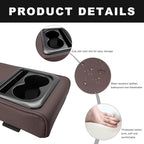 Car Center Console Armrest Pillow, 14"×8.3" Waterproof Leather Armrest Box Cover with Cup and Phone Holder, Soft Memory Foam Arm Rest Console Pad Protector for SUV Truck (Coffee, Glossy)