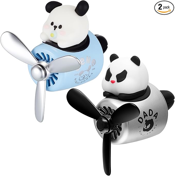 Tallew 2 Pack Car Air Freshener Cute Dog & Panda Car Vent Clip Diffuser with Rotating Propeller Outlet Vent Easy to Install Included 2 Scents Aroma Tablets Aromatherapy Ornament Auto Accessories