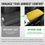 Car Center Console Cushion Pad, 12.48×7.40 Inches Waterproof Car Armrest Seat Box Cover, Comfortable PU Leather Vehicle Armrest Cover Protector, Car Decor Interior Accessories (Yellow)