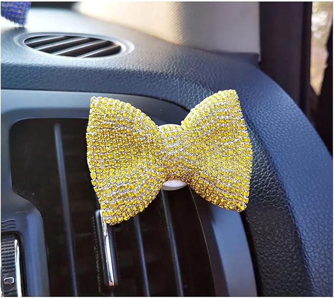 1 Pc Bling Crystal Car Bow-knot Air Vent Fragrance Sparking Rhinestone Car Diffuser Air Freshener with Vent Clip - Yellow
