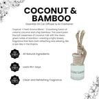 Bamboo and Coconut Hanging Car Air Freshener – Long Lasting Essential Oil Diffuser for Car, Closet, Bathroom – 2-Pack Natural Scent Deodorizer