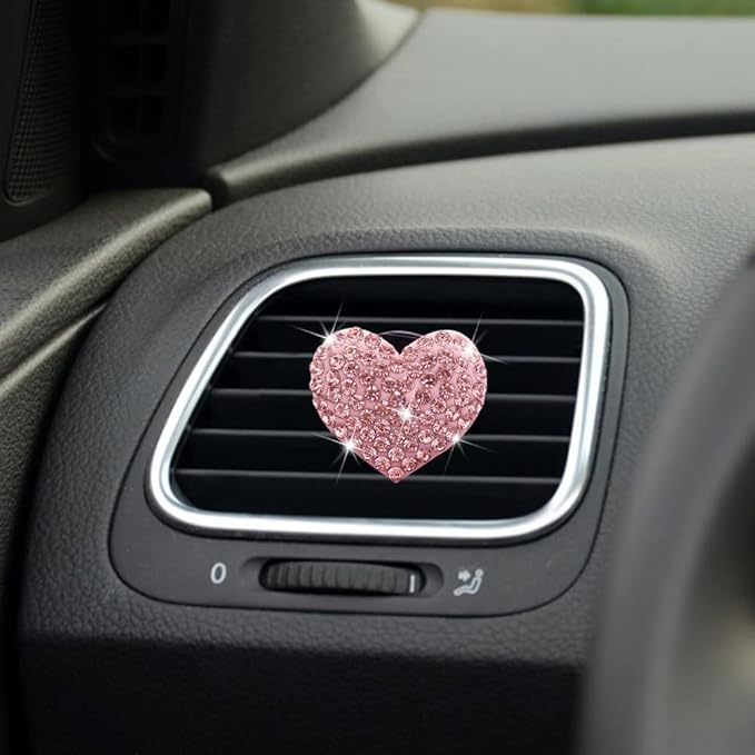 2 Pack Car Vent Clips,Crystal Cross and Heart Air Vent Clips,Bling Car Accessories for Women & Girls(Pink)