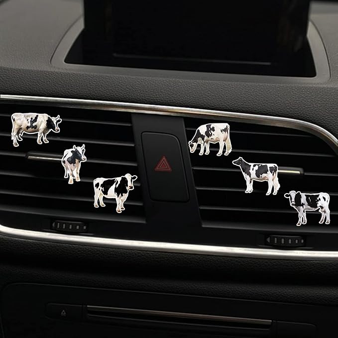 Black and White Cows Car Vent Clip,Car Air Fresheners Vent Clips Cute Car Vent Decorations,Bling Car Diffuser Car Interior Decoration Charm Car Vent Interior Accessories (6 Pcs Black and White)