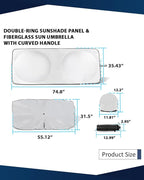Retractable Windshield Sun Shade for car Windshield Sun Shade,99% UV Blocking,Long-Frequency and Short-Frequency Demand,X-Large(Sunshade 74.8"x35.43",Umbrella 55.12"x31.5")