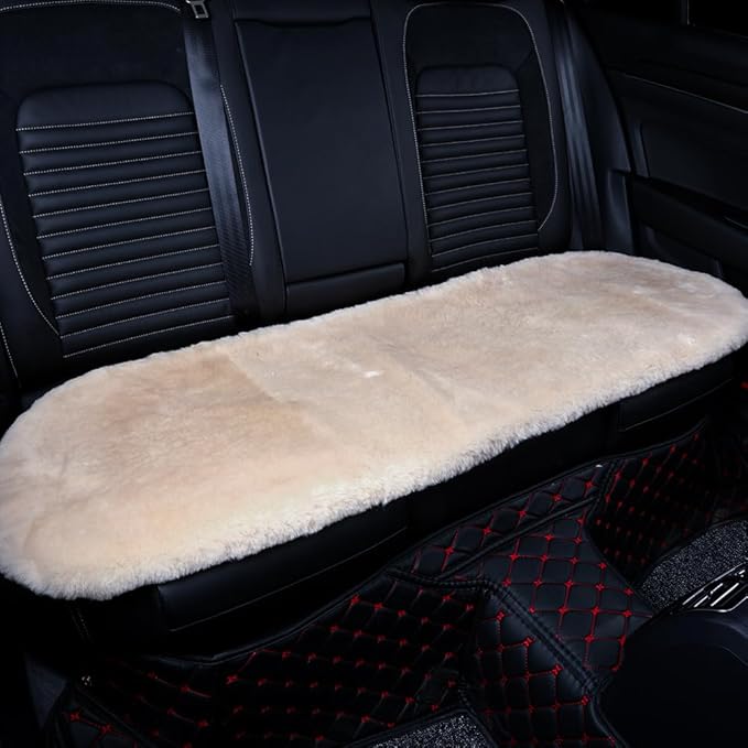OGLAND Fluffy Genuine Sheepskin Car Seat Cover for Auto Fuzzy Interior Accessories Cushion with Soft Wool Natural Fur Non-Slip (Pearl, Back)