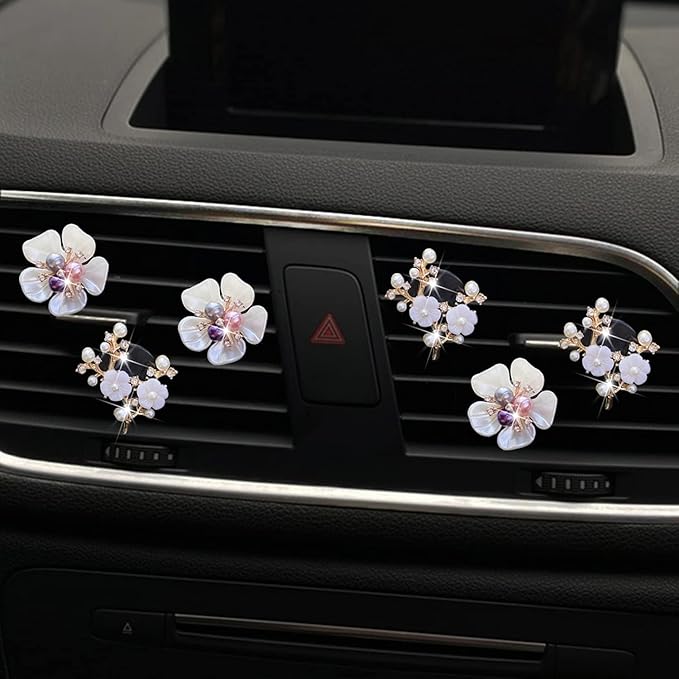 6 Pcs Bling Flower Air Vent Clips, Cute Daisy Car Air Fresheners Vents Clips Car Diffuser Rhinestone Car Interior Decoration Charm Diamond Decor Bling Accessories for Women Girls, Decorations