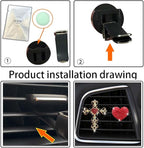 2 Pack Bling Car Vent Clip Decor, Diamond Cross & Heart Air Freshener - Women's Car Essentials (Red)