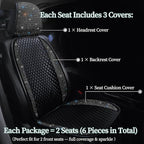 Luxury PU Leather Auto Seat Cover Protector Rhinestone Crystal Glitter Vehicles Front Seat Pad Mat Bling Bling Diamond Car Interior Accessories for Women, Lady - Universal Fit Black 2Seats