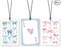 Lacama Blue and Pink Bow Car Air Freshener 3Pcs, Preppy Ribbon Bow Ace Card Cars Scents Air Freshener for Women Girls Gifts, Coquette Girly Car Accessories Interior Mirror Decor Hanging
