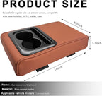 Car Center Console Armrest Pillow, 14"×8.3" Waterproof Leather Armrest Box Cover with Cup and Phone Holder, Soft Memory Foam Arm Rest Console Pad Protector for SUV Truck (Brown, Glossy)