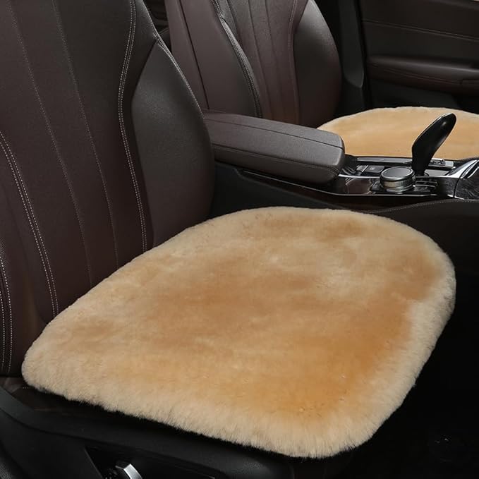 OGLAND Fluffy Genuine Australia Sheepskin Car Seat Cover for Auto Interior Accessories with Soft Fuzzy Wool Eco-Friendly Natural Fur Non-Slip (Honey Beige, Front 20 * 20inchs)