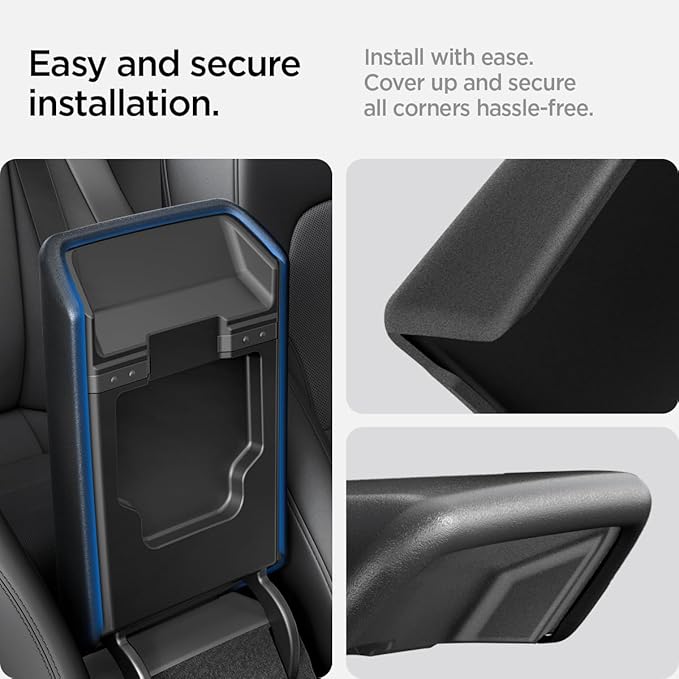 Spigen Center Console Armrest Cover for Tesla Model Y Juniper (Standard, Premium & Performance 2026/2025) and Model 3 Highland (Standard, Premium & Performance 2026/25/24) - Black