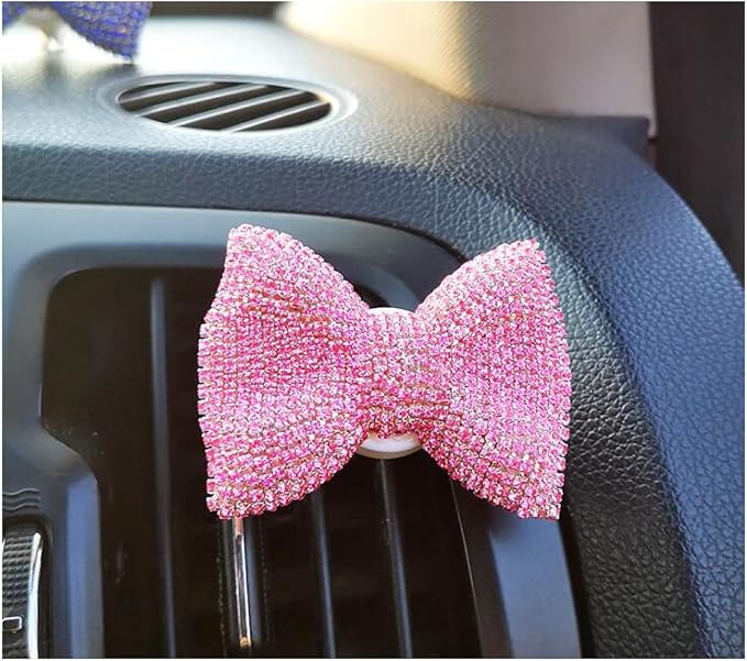 1 Pc Bling Crystal Car Bow-knot Air Vent Fragrance Sparking Rhinestone Car Diffuser Air Freshener with Vent Clip - Pink