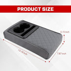 Car Center Console Armrest Pillow, 13.19"×7.87" Leather Car Arm Rest Cover, Memory Foam Auto Armrest Cushion with Cup Holder Phone Slot, Universal Vehicle Middle Console Cushion Pad (Gray)