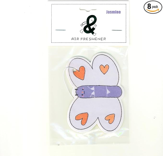A&D Hanging Air Freshener for Car, Home, Office, Bathroom | 8 Pack | Multiple Designs & Scents (Bikini Tree|Heart|Fish|Bee|Waterdrop|Sock|Golf Ball|Bikini Butterfly) (Bikini Butterfly (Jasmine))