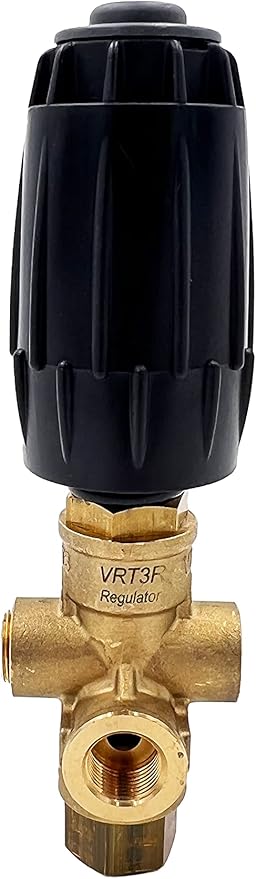 Annovi Reverberi VRT3R-310 Unloader, Black Spring, 4500 PSI, 10.5 GPM, Adjustment Knob, Pressure Gauge Inlet, Brass