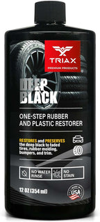 Triax Deep Black Tire, Trim, and Bumper Restore and Conditioner | One-Step Rubber Protectant with UV Shield | Polymer Based | No Water Rinse (12 Ounce)