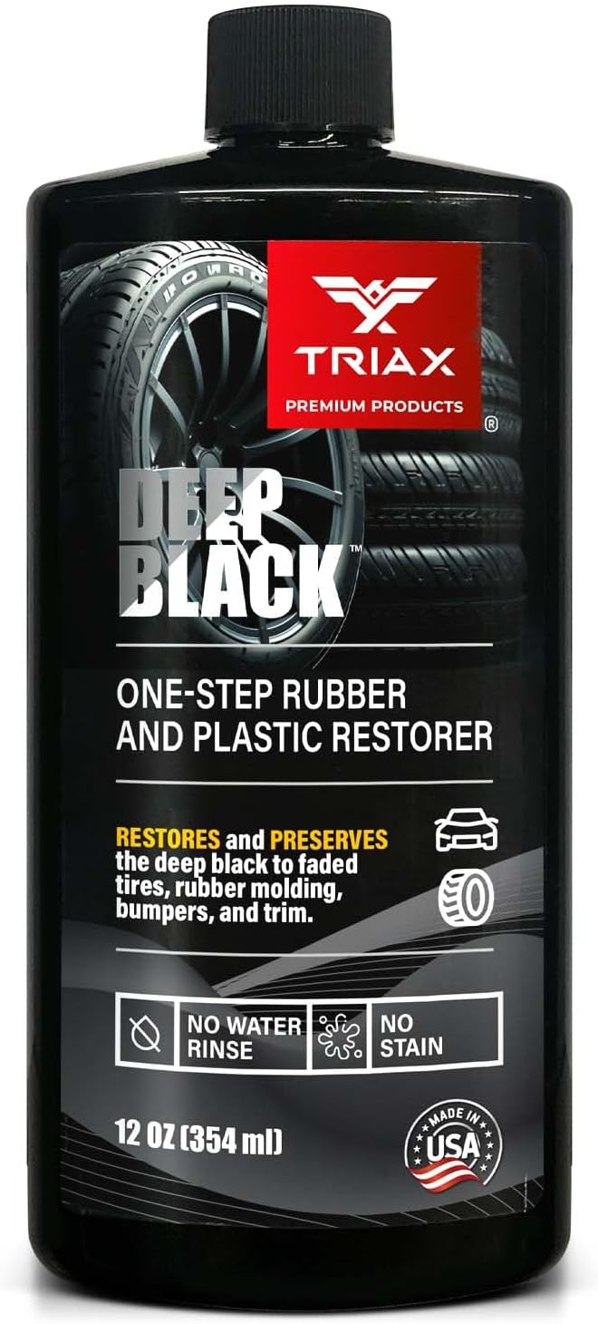 Triax Deep Black Tire, Trim, and Bumper Restore and Conditioner | One-Step Rubber Protectant with UV Shield | Polymer Based | No Water Rinse (12 Ounce)