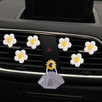 Cute Daisy Air Vent Clips, 6 Pcs Flower Car Air Fresheners Vent Clips Car Diffuser Vent Clip Charm Decoration for Women Cute Interior Decor Accessories + Sunflower Mask Hook (White)