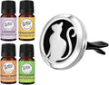 Wild Essentials Pretty Kitty Cat Essential Oil Car Vent Diffuser Kit With Lavender, Lemongrass,Peppermint, Orange Oils, Stainless Steel Locket, 8 Refill Pads, Customizable Color Changing Air Freshener