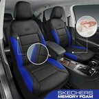 Skechers Memory Foam Car Seat Covers, Lycra Fabric Seat Covers Thick Memory Foam, Car Seat Cover Full Sets, Airbag Compatible, Automotive Comfort Protection for Most Cars, Trucks, SUVs, Blue