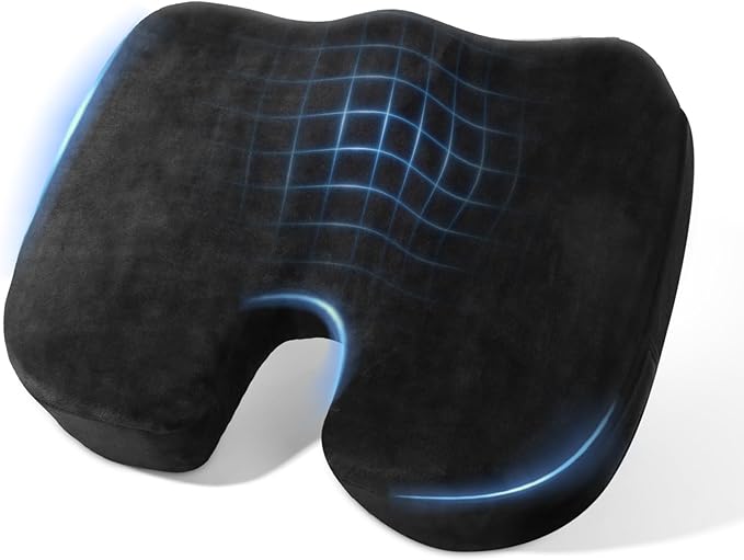 Car Seat Cushion, Memory Foam Cushion Non Slip for Wheelchair, Cars, Desk, Gaming & Office Chairs, Ergonomic Cushions Pad for Tailbone Pain Relief Sciatica & Back Support, Black