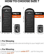 Sportneer Wearable Sleeping Bag for Adults & Kids – Walkable with Arm Zippers, Warm Weather & Cold Waterproof, Compact for Camping, Stadiums, Travel, Backpacking & Car Use
