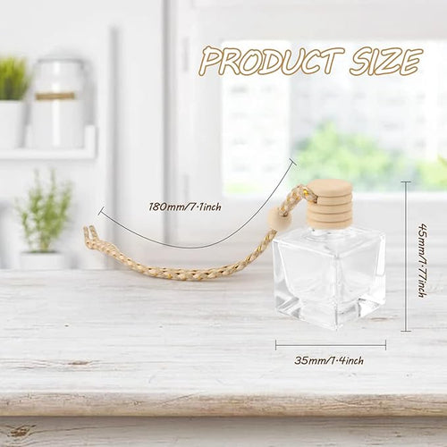 20 Pcs Car Air Freshener Diffuser, Empty Refillable Clear Square Glass Essential Oil Hanging Decor Aromatherapy Fragrance Pendant Vials With Wooden Caps & String