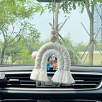 Macrame Rainbow Charm Boho Felt Ball Wood Bead Essential Oils Diffuser Interior Decor Handmade Car Accessories Colorful Hanging Air Freshener Decor(Beige)