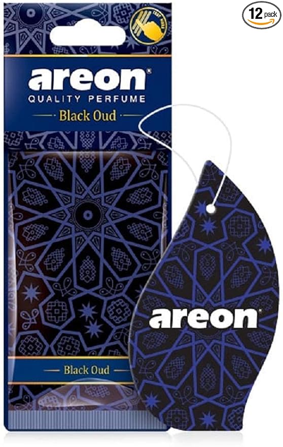 AREON Orient Car Air Freshener I Oriental Perfume Hanging 2D I Black Oud Scent (Pack of 12)