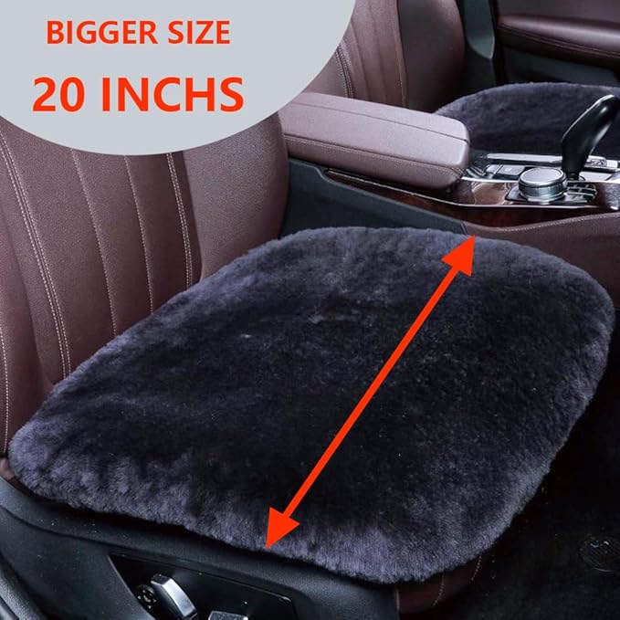 OGLAND 20inchs Fluffy Genuine Australia Warm Sheepskin Car Seat Cover for Auto Interior Accessories with Soft Fuzzy Wool Fur Non-Slip (Carbon Black, Front 20 * 20inchs)