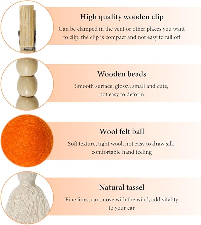 6 PCS Felt Ball Car Diffuser, Hanging Tassel Diffuser Car Air Freshener Bead Aromatherapy Diffuser, Car Vent Clip Essential Oil Diffuser, Car Interior Decorative Charm (Bright)