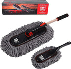 Car Duster Grey Set-Stocking Stuffers Gifts for Men Women-Microfiber Multipurpose Duster,Interior & Exterior Cleaning Tools,Dashboard Detailing Brush,Scratch Free with Extendable Handle,2 Packs