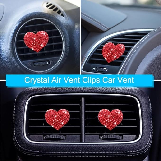 5 Pcs Red Bling Red Lips Air Vent Clips, Heart Shape Crystal Car Air Vent Clip Charms Car Air Fresheners for Women Rhinestone Diffuser Vent Clip Cute Car Decor Car Accessories for Women (Red hearts)